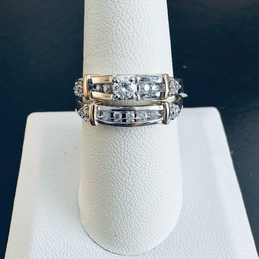 14K White and Yellow Gold Diamond Bridal Ring Set size 8.25